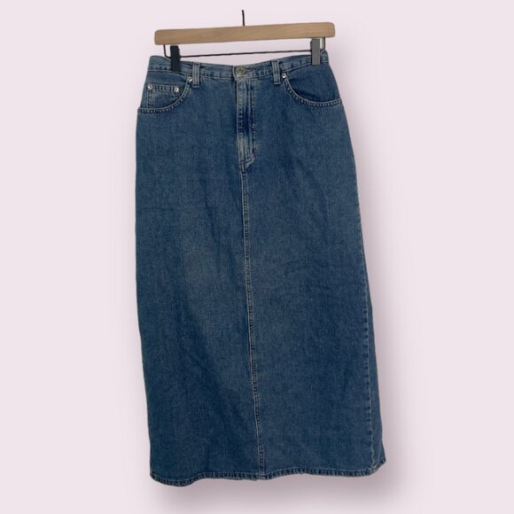 Vintage Denim Maxi Midi Slit Trendy Hipster Artsy Art Hippie Jean Modern Skirt - Picture 1 of 7